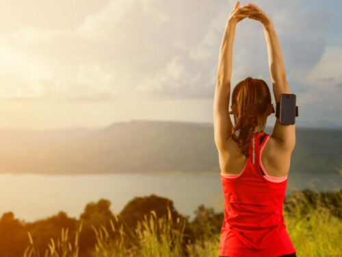 Women warm up before a morning workout - Image